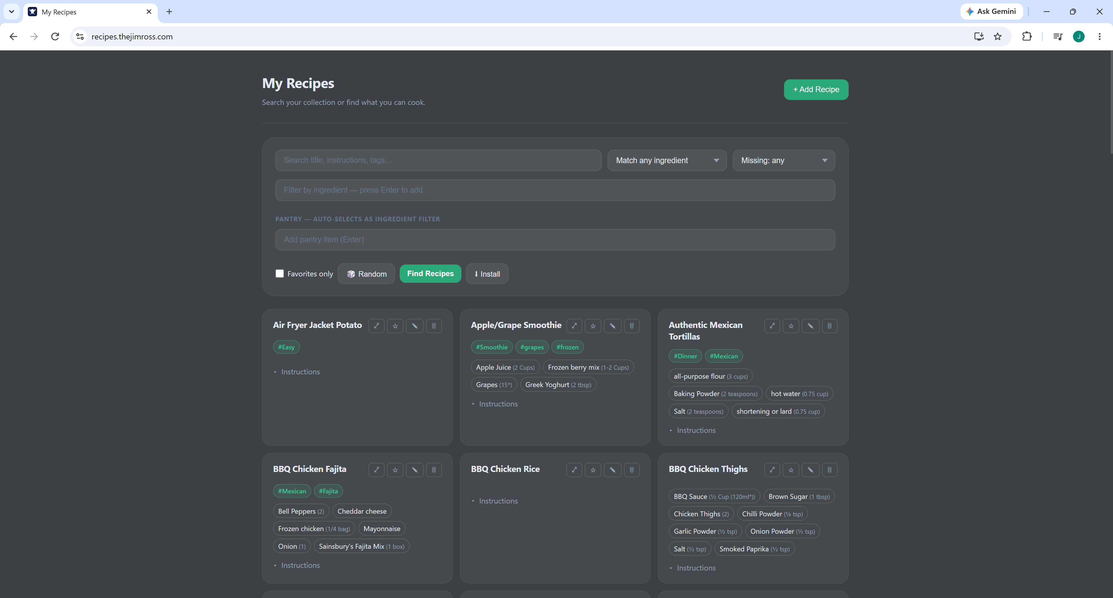 My Recipes app screenshot